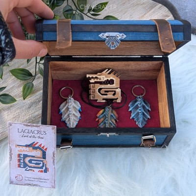 BUNDLE Lagiacrus, coffre en bois Monster Hunter, écailles collier et porte-clés